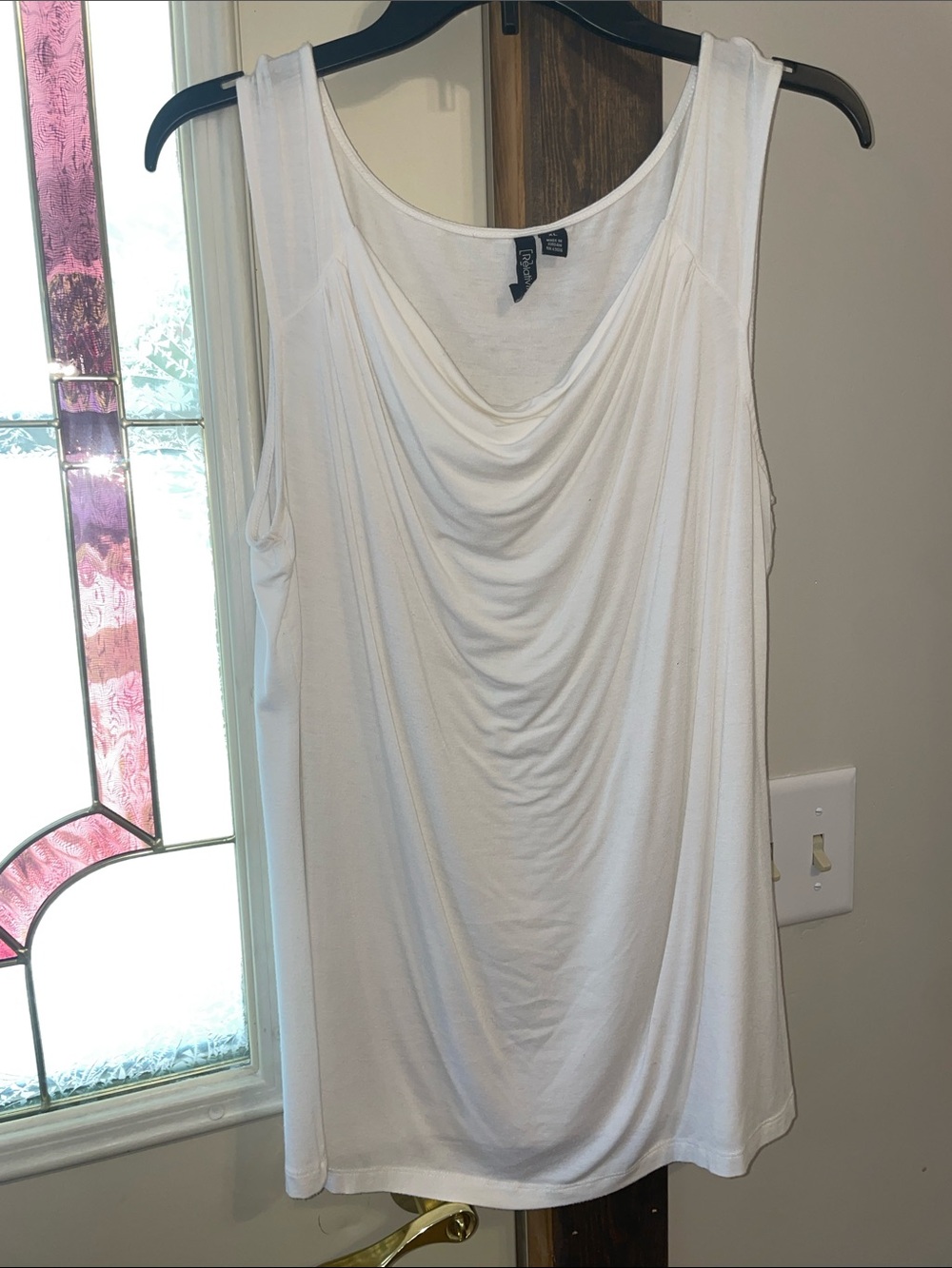 Relativity White Draped Scoop Neck Sleeveless Camisole